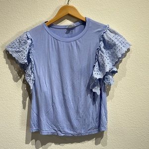 Blue Eyelet Sleeve Top